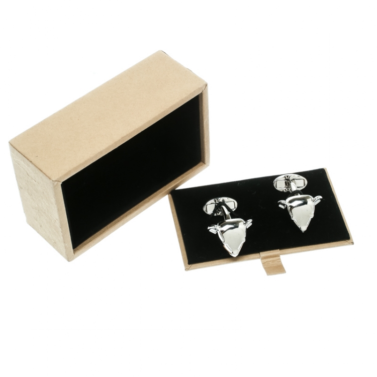 Pre Owned Burberry Teddy Bear Head Silver Tone Cufflinks