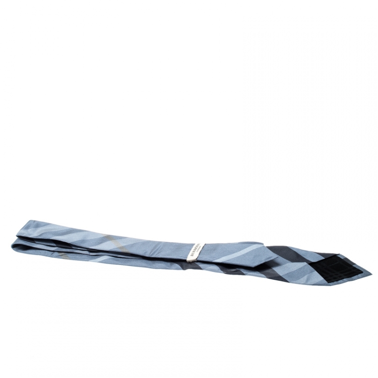 Pre Owned Burberry London Blue Nova Check Silk Tie   