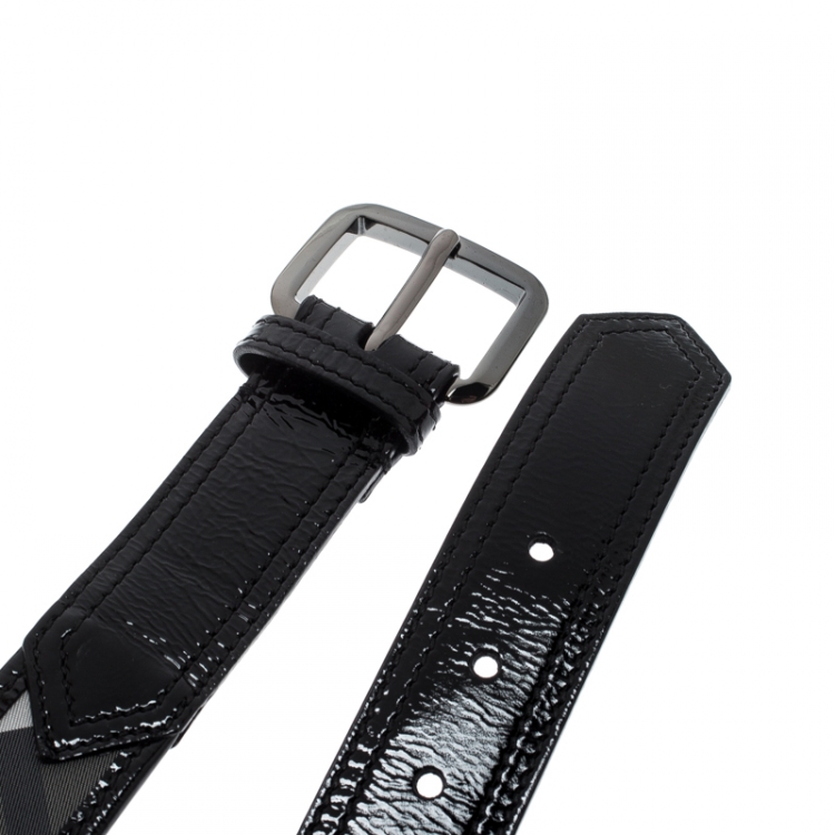 Pre Owned Burberry Black Beat Check Nylon and Leather Belt 110CM
