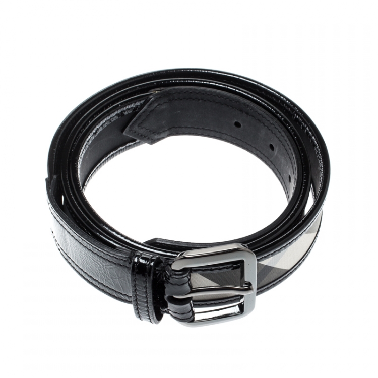 Pre Owned Burberry Black Beat Check Nylon and Leather Belt 110CM