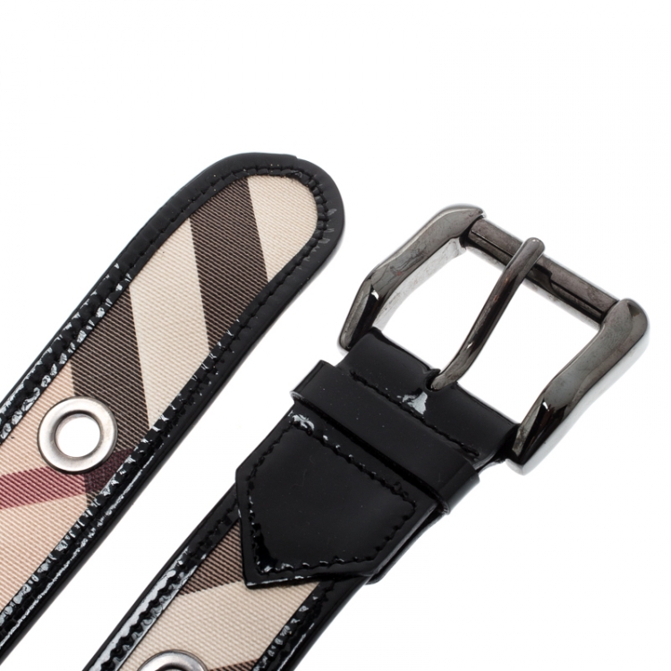 Pre Owned Burberry Beige/Black Nova Check PVC and Leather Belt 90CM