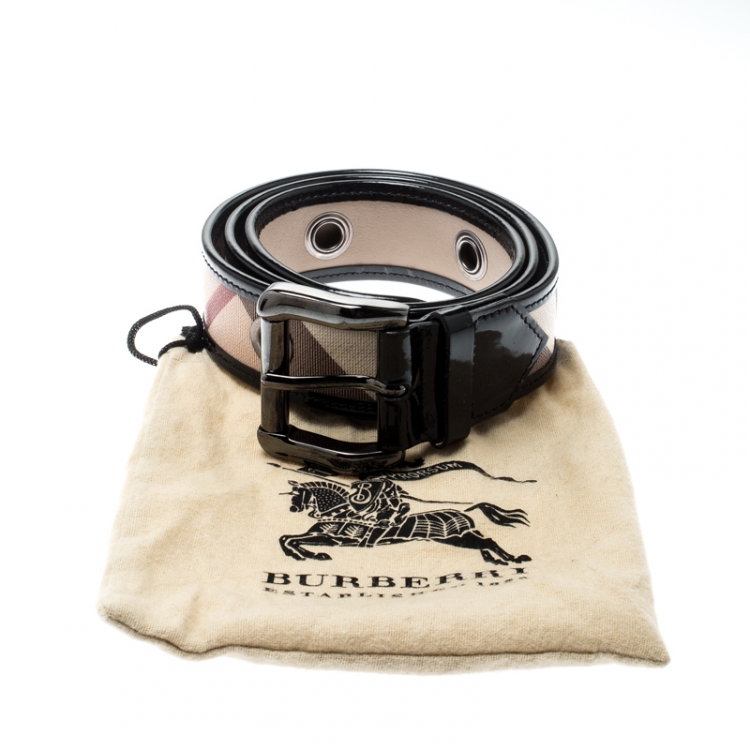 Pre Owned Burberry Beige/Black Nova Check PVC and Leather Belt 90CM