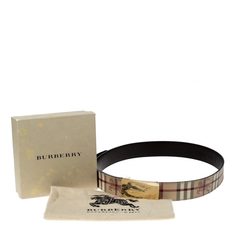 Pre Owned Burberry Beige Nova Check PVC Logo Plague Belt 100CM
