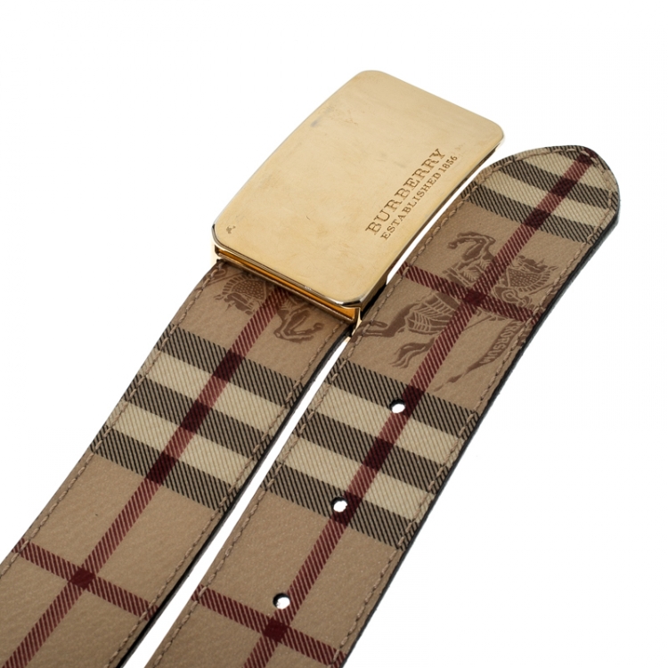Pre Owned Burberry Beige Nova Check PVC Logo Plague Belt 100CM