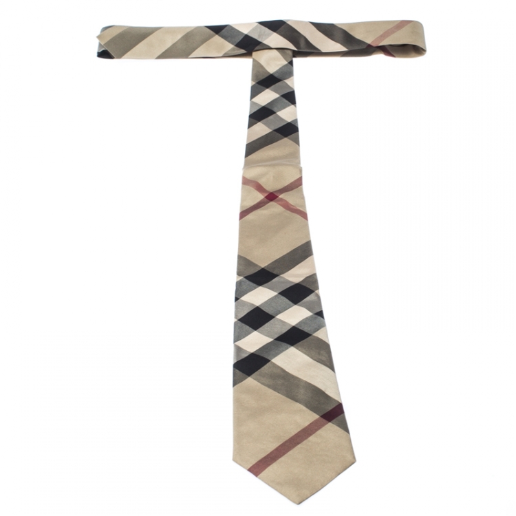 Pre Owned Burberry Beige House Check Silk Classic Cut Tie