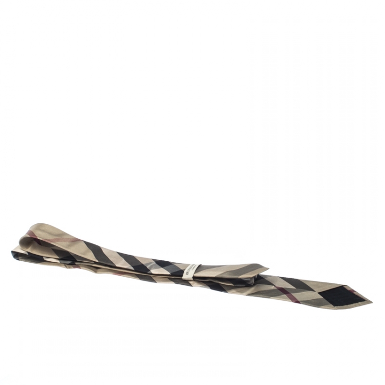 Pre Owned Burberry Beige House Check Silk Classic Cut Tie