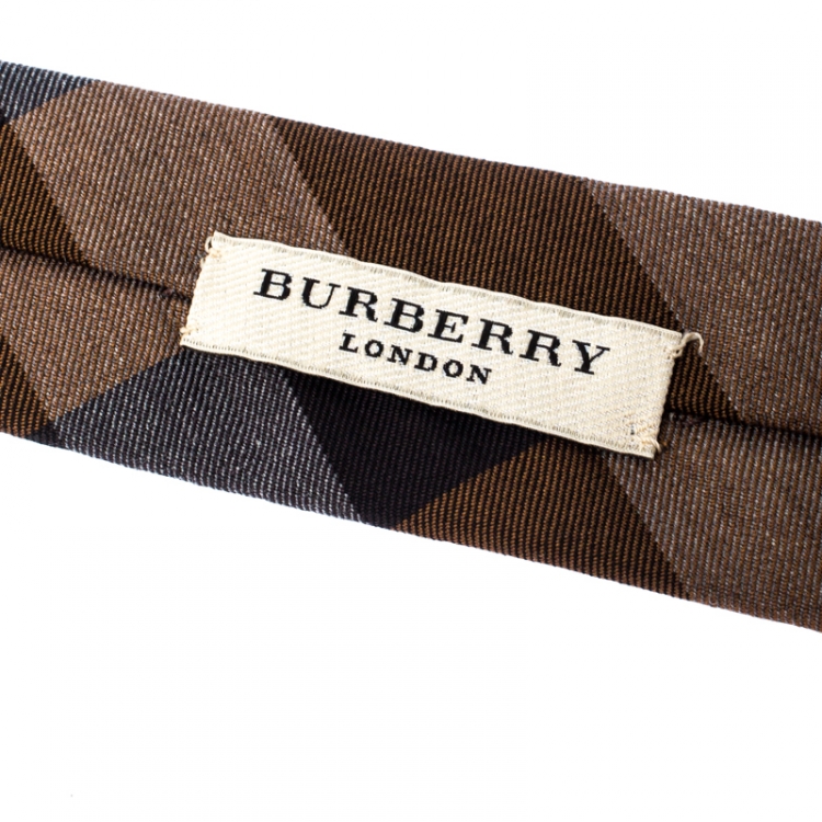 Pre Owned Burberry Brown Check Wool Silk Blend Classic Tie