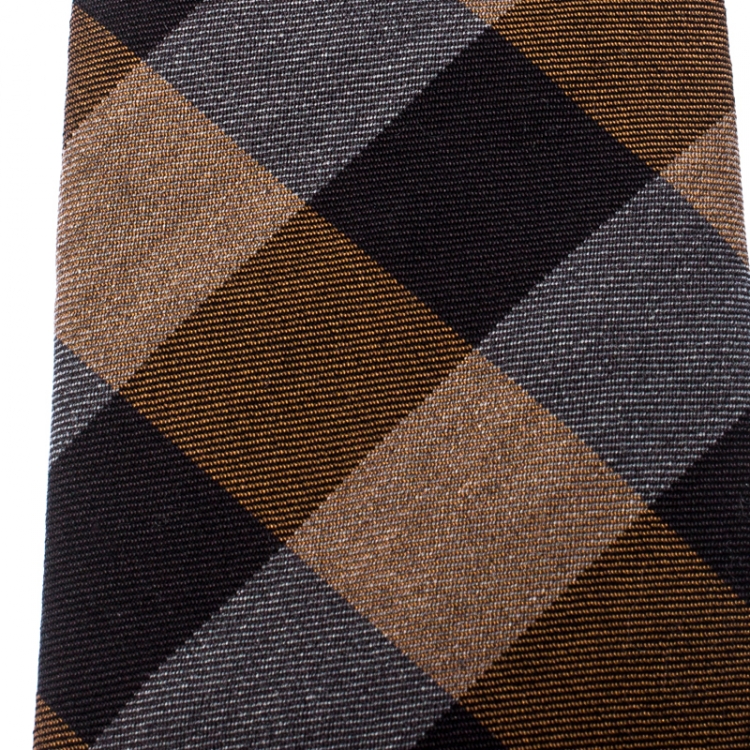 Pre Owned Burberry Brown Check Wool Silk Blend Classic Tie