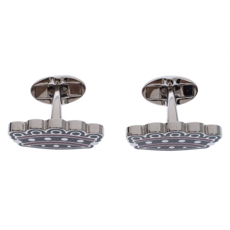 Pre Owned Burberry Novelty Crown Enamel Silver Tone Cufflinks