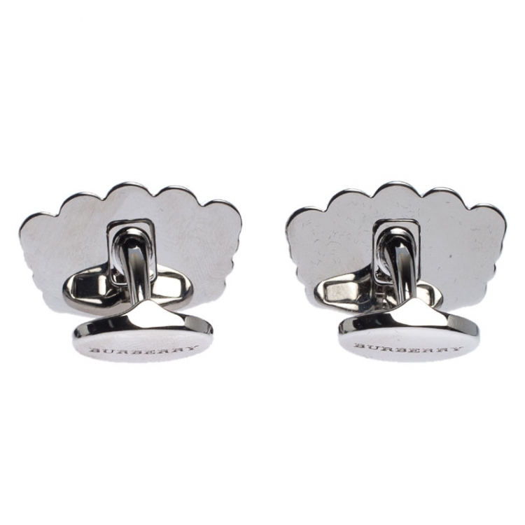 Pre Owned Burberry Novelty Crown Enamel Silver Tone Cufflinks
