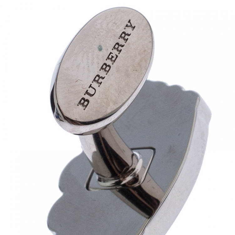Pre Owned Burberry Novelty Crown Enamel Silver Tone Cufflinks