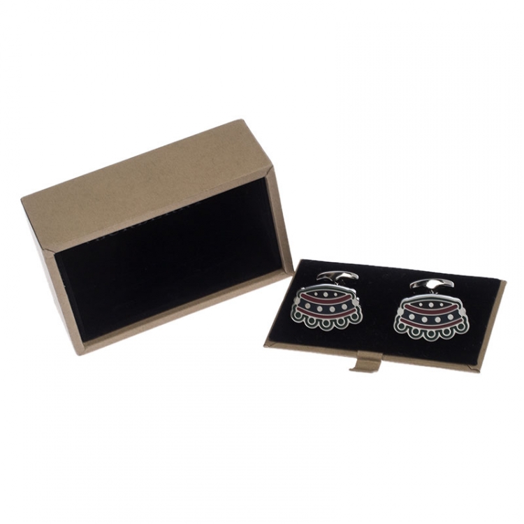 Pre Owned Burberry Novelty Crown Enamel Silver Tone Cufflinks