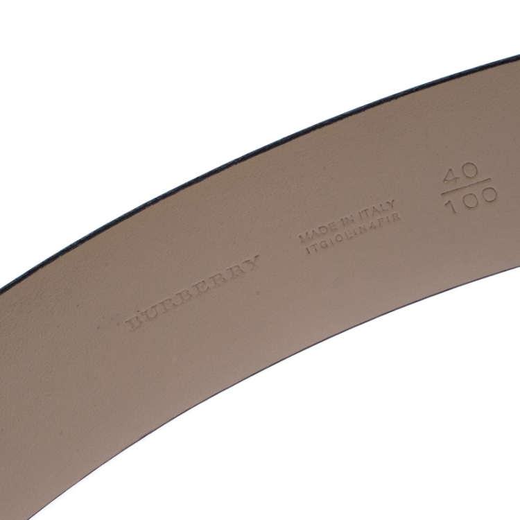 Pre Owned Burberry Black/Beige House Check Leather Buckle Belt 100CM