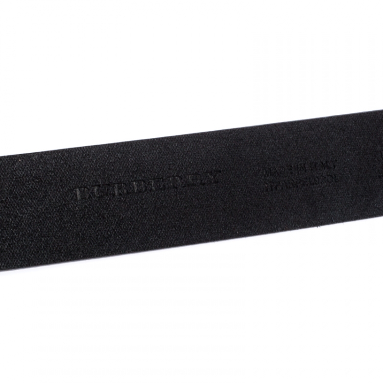 Pre Owned Burberry Brown Leather Logo Plague Belt 90CM