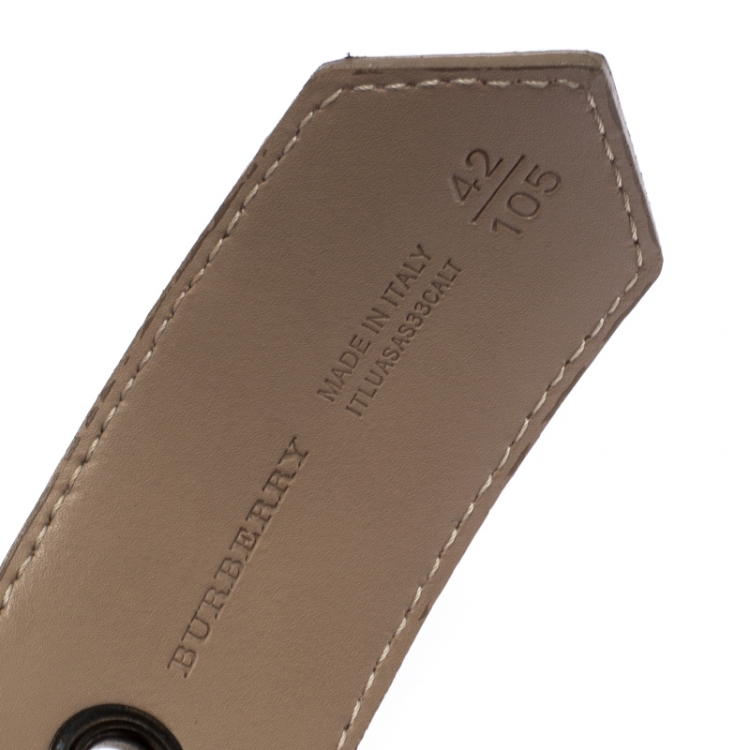 Pre Owned Burberry Beige/Black Nova Check Coated Canvas and Patent Leather Buckle Belt 105CM