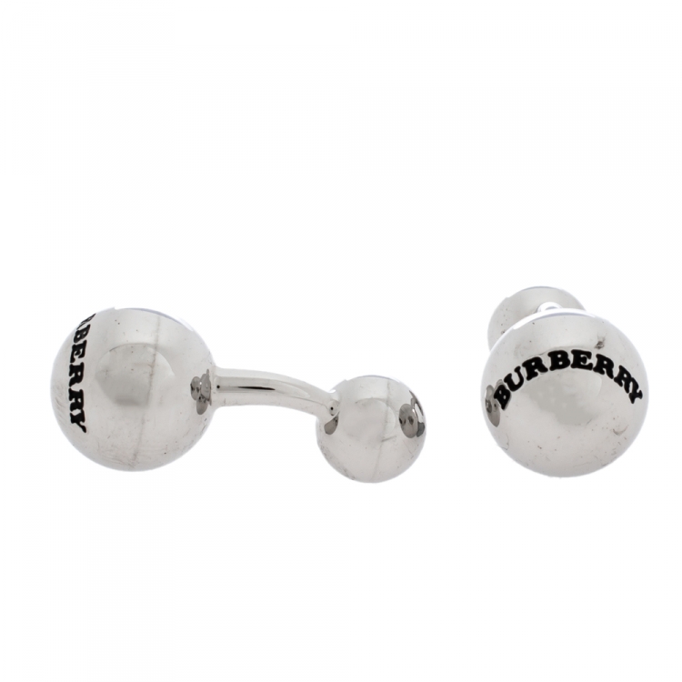 Pre Owned Burberry Silver Tone Sphere Cufflinks