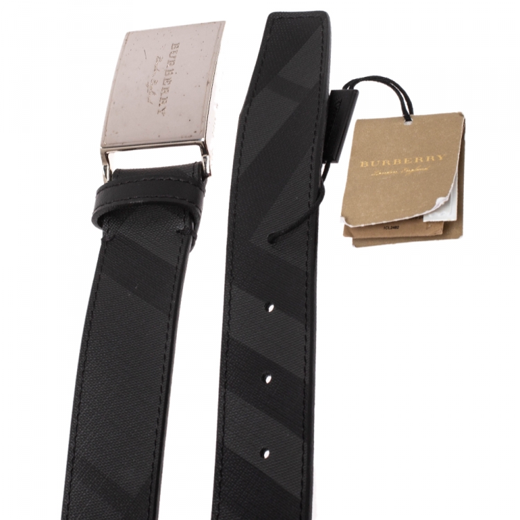 Pre Owned Burberry Black Beat Check PVC George Belt 100CM