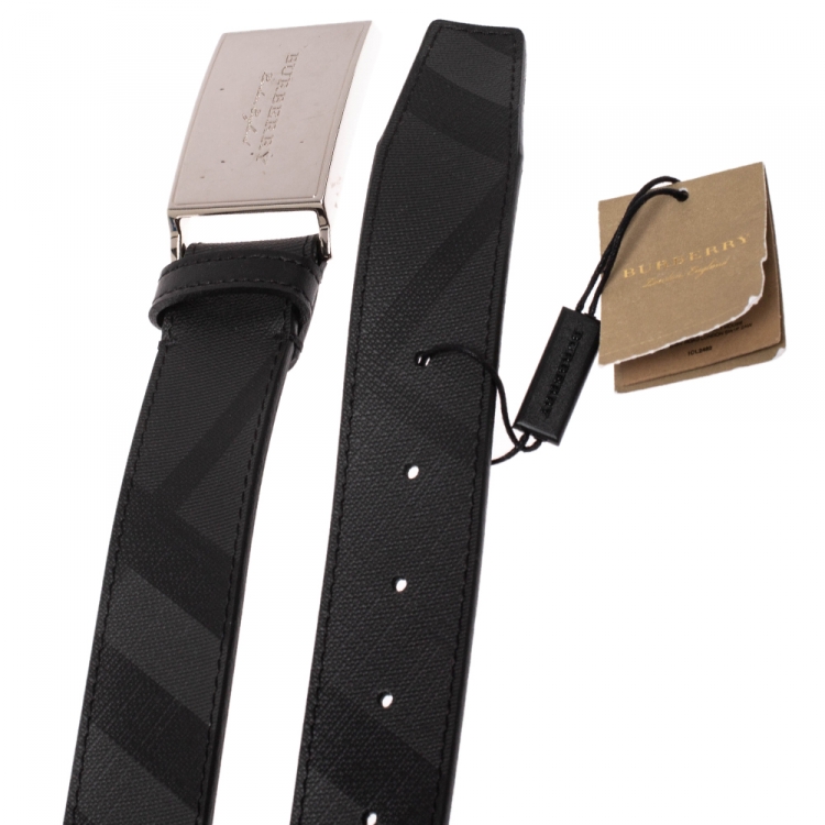 Pre Owned Burberry Black Beat Check PVC George Belt 95CM