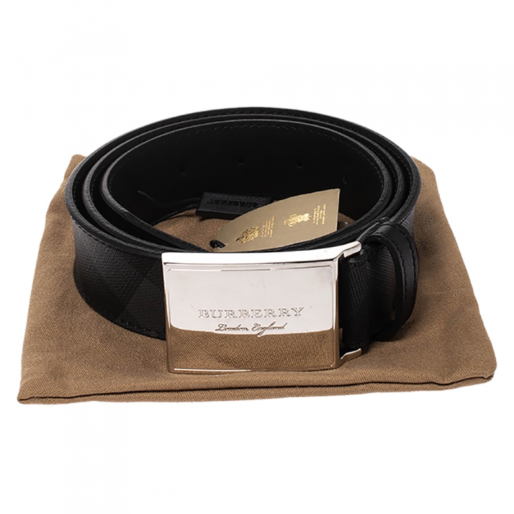 Pre Owned Burberry Black Beat Check PVC George Belt 95CM