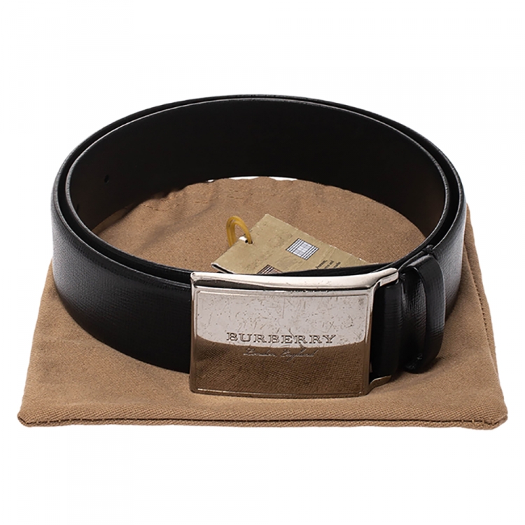 Pre Owned Burberry Black Leather George Belt 80CM