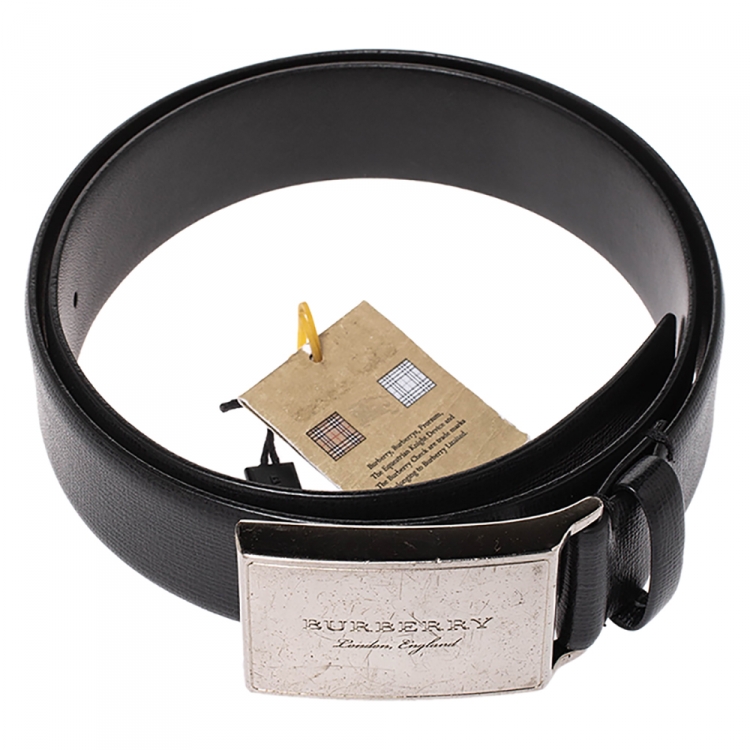 Pre Owned Burberry Black Leather George Belt 80CM