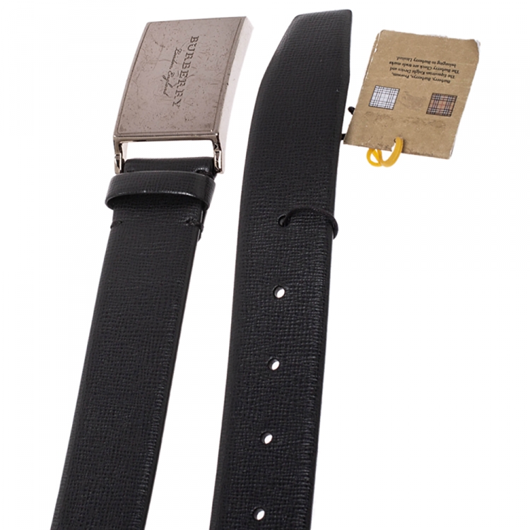 Pre Owned Burberry Black Leather George Belt 80CM