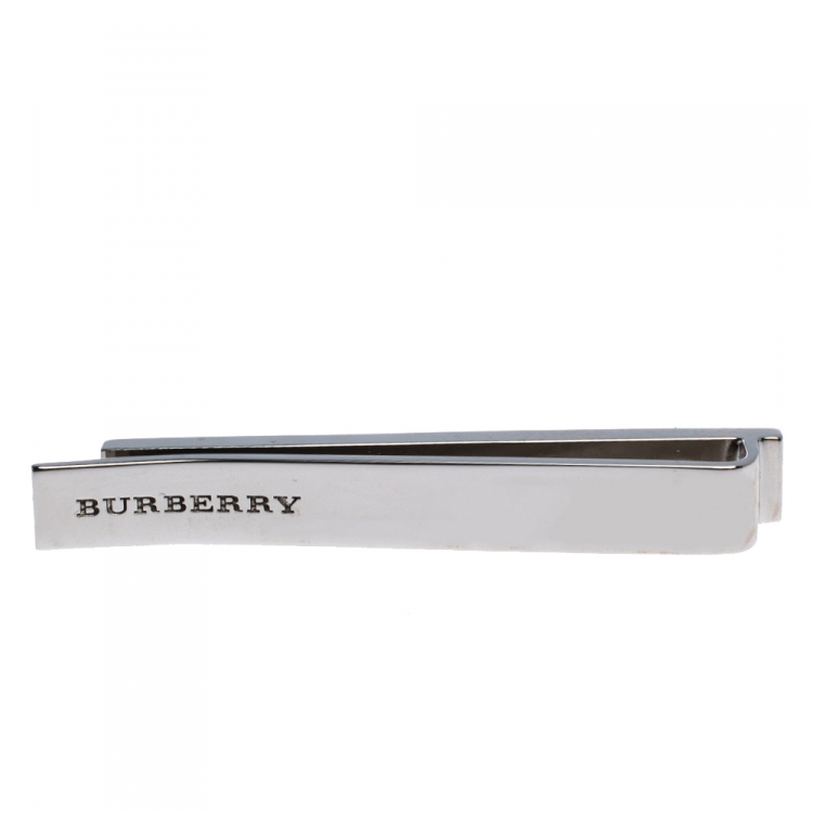 Pre Owned Burberry Mother of Pearl Inlay Silver Tone Tie Bar Clip