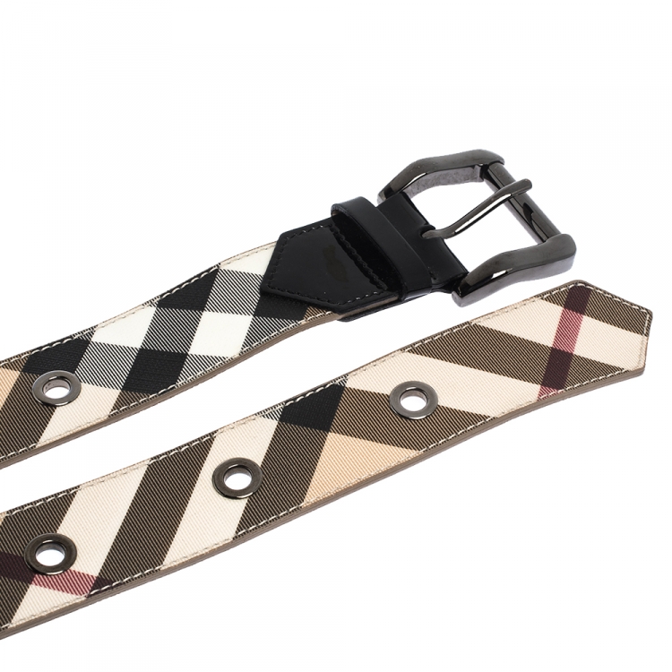 Pre Owned Burberry Nova Check Coated Canvas Eyelet Buckle Belt 100CM