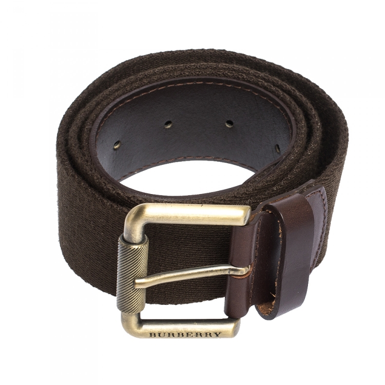 Pre Owned Burberry Brown/Beige Fabric and PVC Belt 105CM
