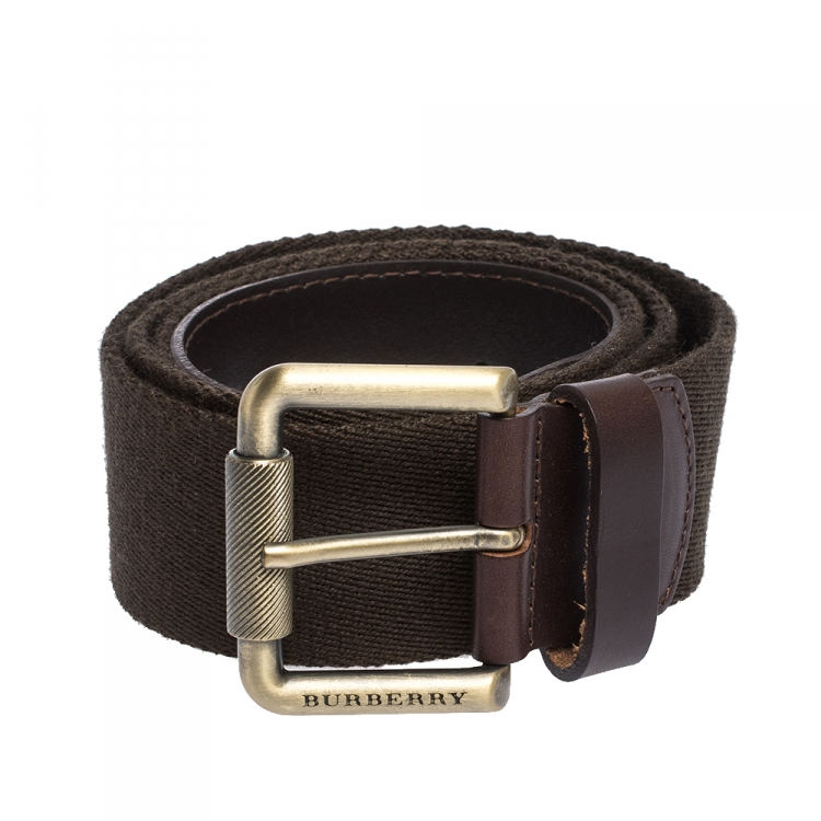 Pre Owned Burberry Brown/Beige Fabric and PVC Belt 105CM