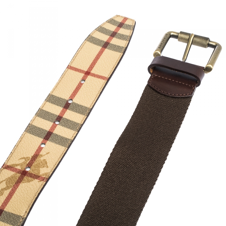 Pre Owned Burberry Brown/Beige Fabric and PVC Belt 105CM