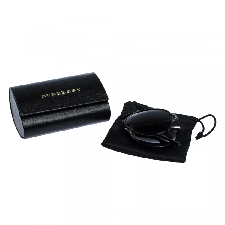 Pre Owned Burberry Black B3091-J Foldable Aviator Sunglasses