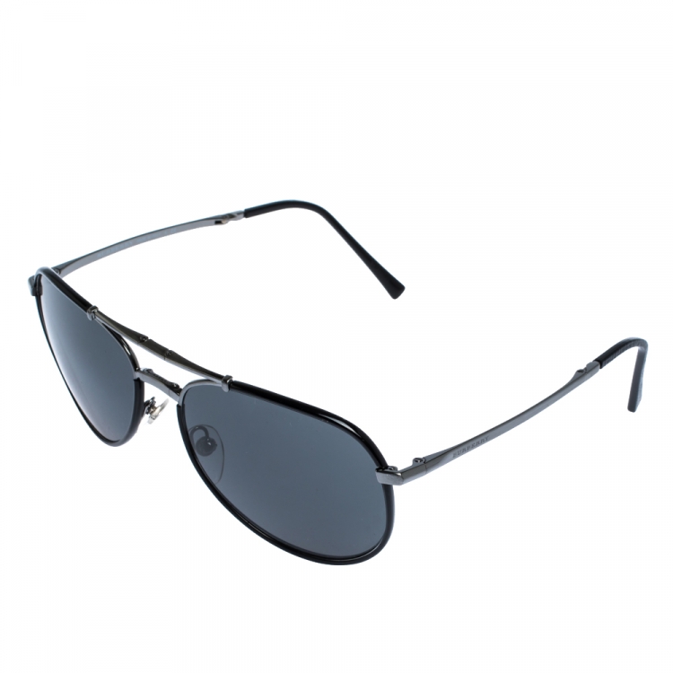 Pre Owned Burberry Black B3091-J Foldable Aviator Sunglasses