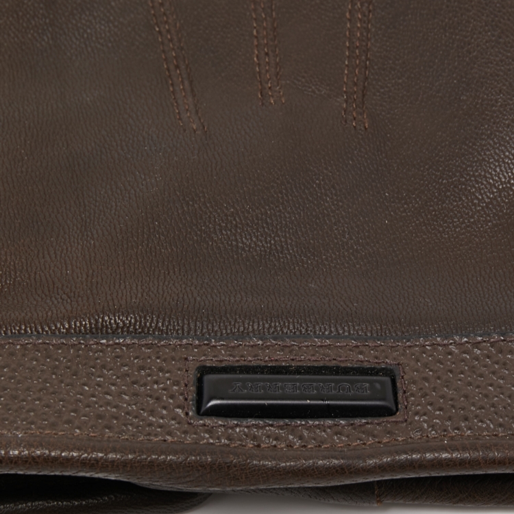 Pre Owned Burberry Dark Brown Leather Short Gloves