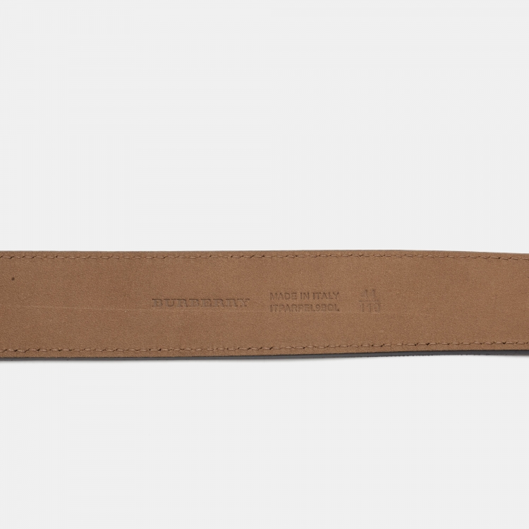 Pre Owned Burberry Black Leather Gray Buckle Belt 110CM