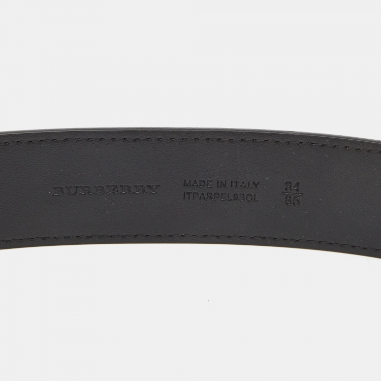Pre Owned Burberry Charcoal Check Coated Canvas and Leather Luke Belt 85CM