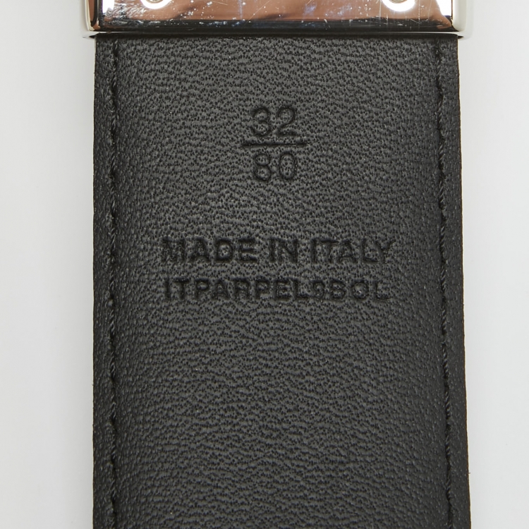 Pre Owned Burberry Black Smoked Check PVC and Leather Reversible Logo Buckle Plaque Belt 