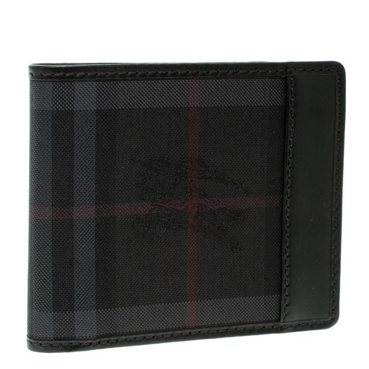 Pre Owned Burberry Black Horseferry Check Canvas and Leather Bi-Fold Wallet