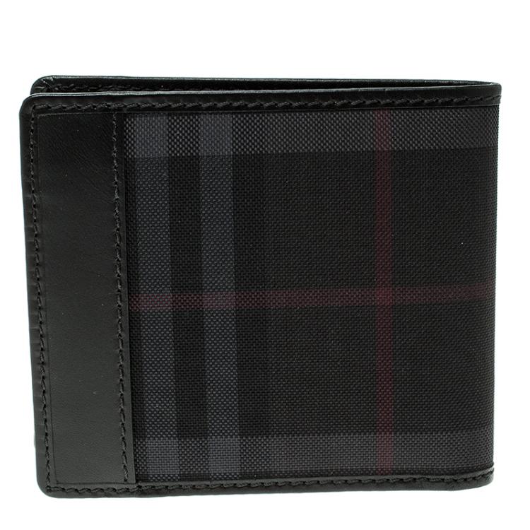 Pre Owned Burberry Black Horseferry Check Canvas and Leather Bi-Fold Wallet