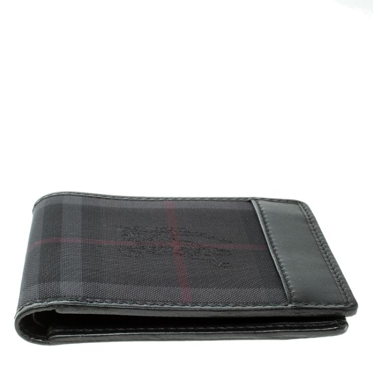 Pre Owned Burberry Black Horseferry Check Canvas and Leather Bi-Fold Wallet