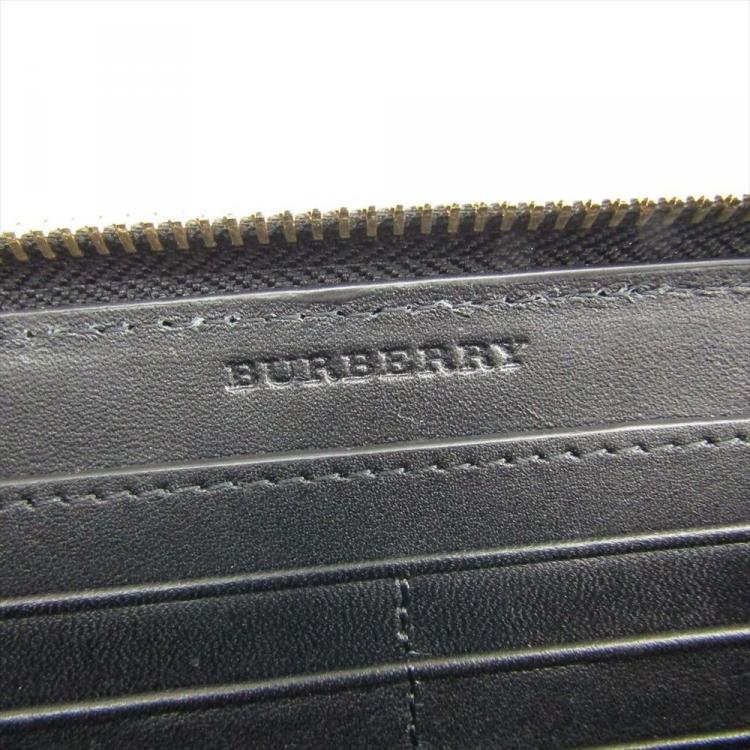 Pre Owned Burberry Chocolate/Black London Check Canvas Zip Around Wallet