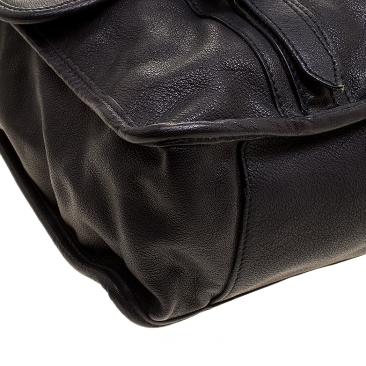 Pre Owned Burberry Black Leather Messenger Bag