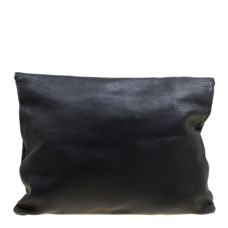 Pre Owned Burberry Black Leather Flat Envelope Clutch