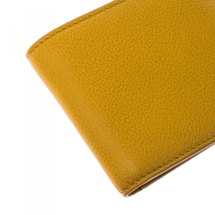 Pre Owned Burberry Yellow Leather Bifold Compact Wallet