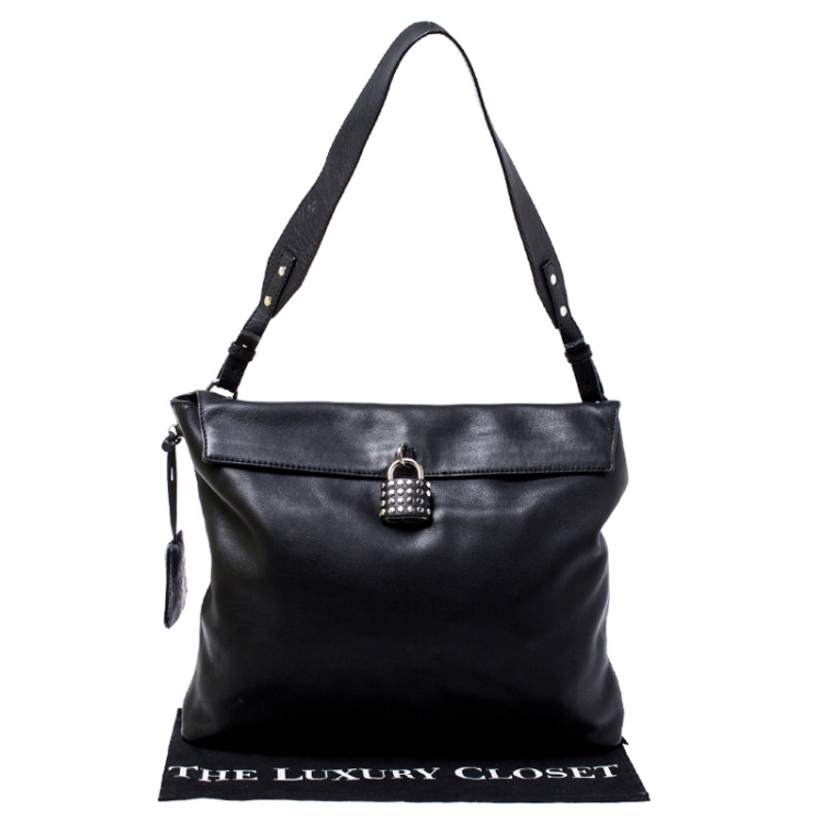 Pre Owned Burberry Black Leather Lock Messenger Bag