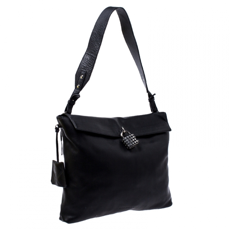 Pre Owned Burberry Black Leather Lock Messenger Bag
