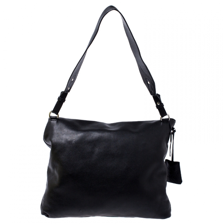Pre Owned Burberry Black Leather Lock Messenger Bag