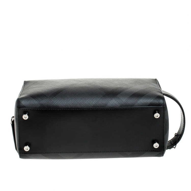 Pre Owned Burberry Charcoal Black London Check Coated Canvas Toiletry Pouch