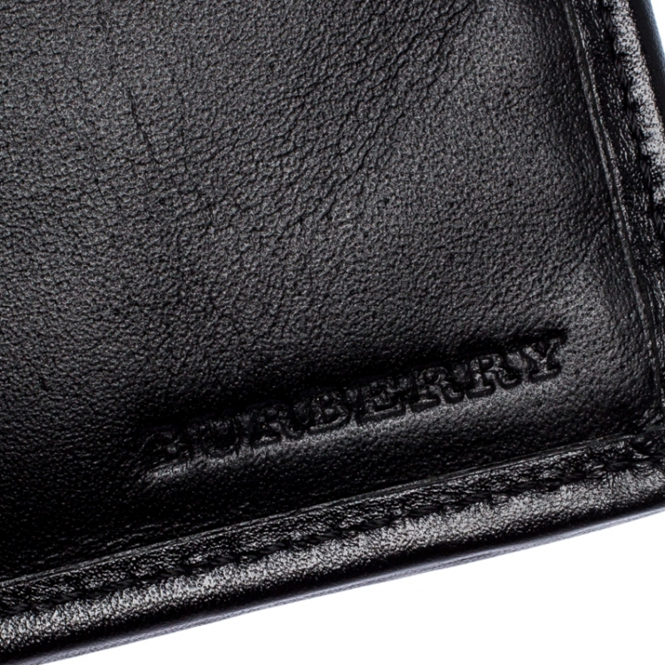 Pre Owned Burberry Black Beat Check Coated Canvas and Leather Bifold Wallet