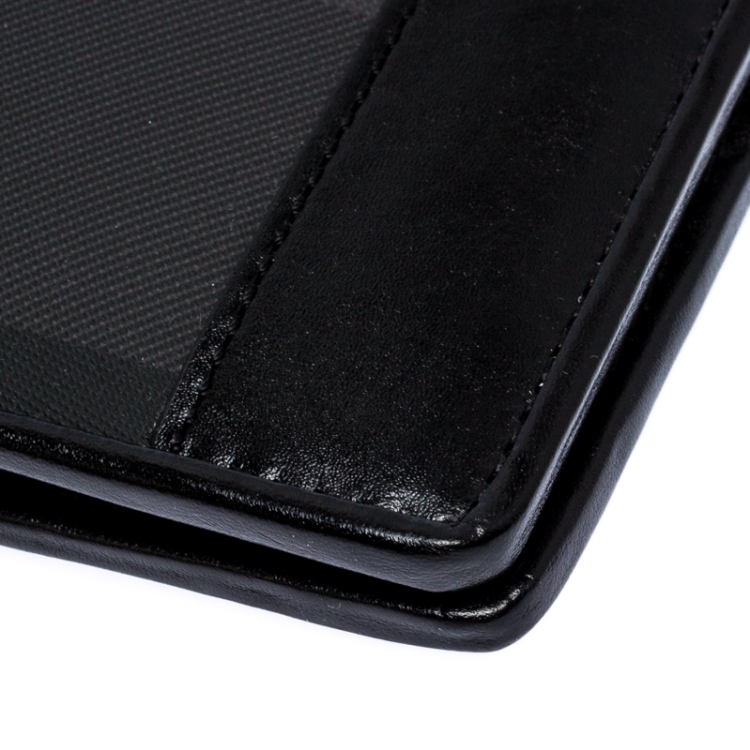 Pre Owned Burberry Black Beat Check Coated Canvas and Leather Bifold Wallet
